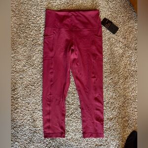 90 Degree By Reflex (Deep Red) Hi Rise Side Pocket CAPRI length leggings